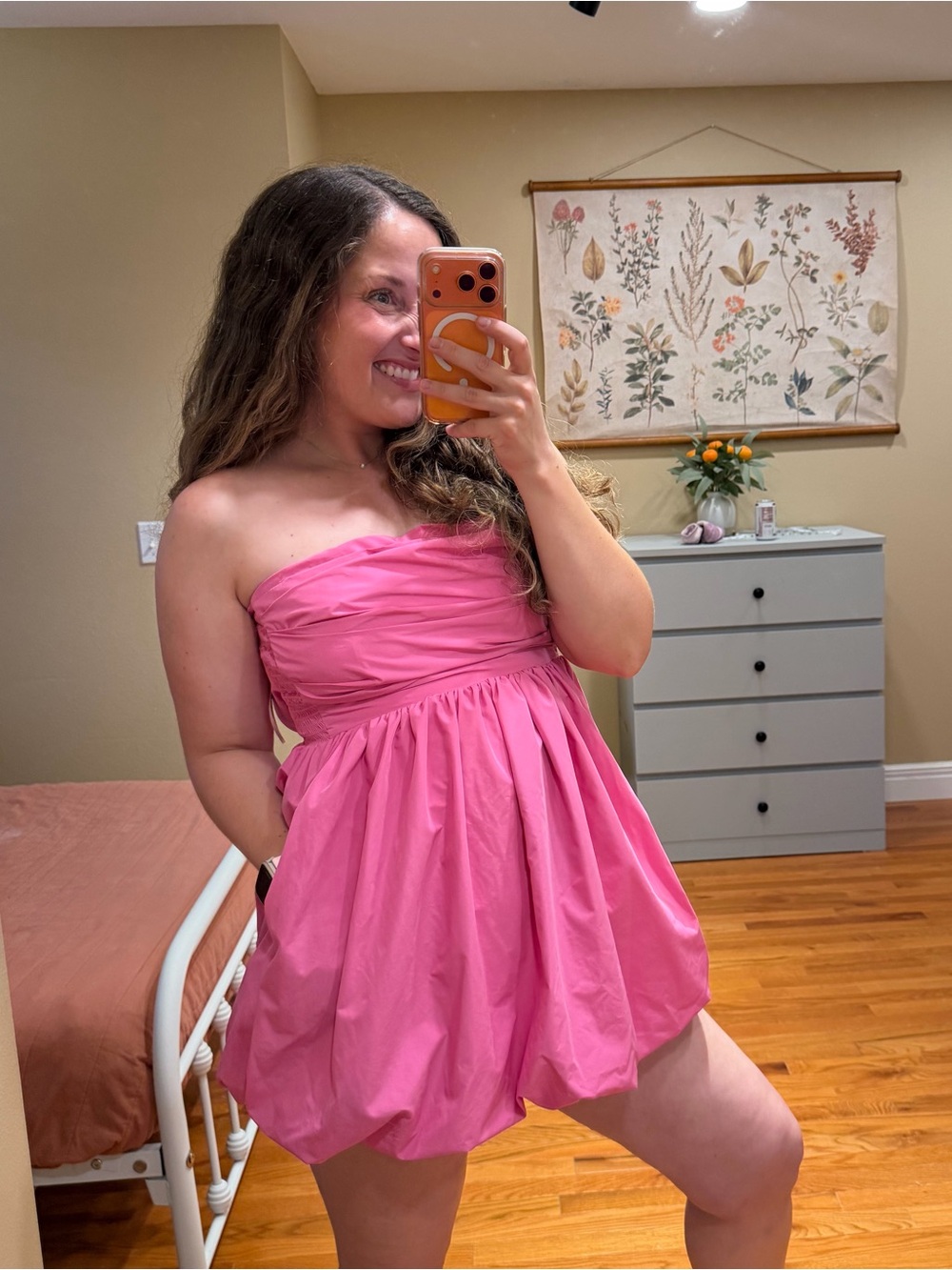 Amanda Uprichard Strapless Bubble Hem Dress in Bright Pink Small